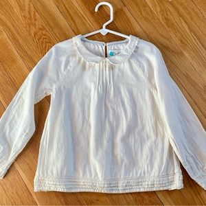 Mini Boden 5-6Y Girls’ Ivory Long Sleeve Peter Pan Collar Top w/Lace Details